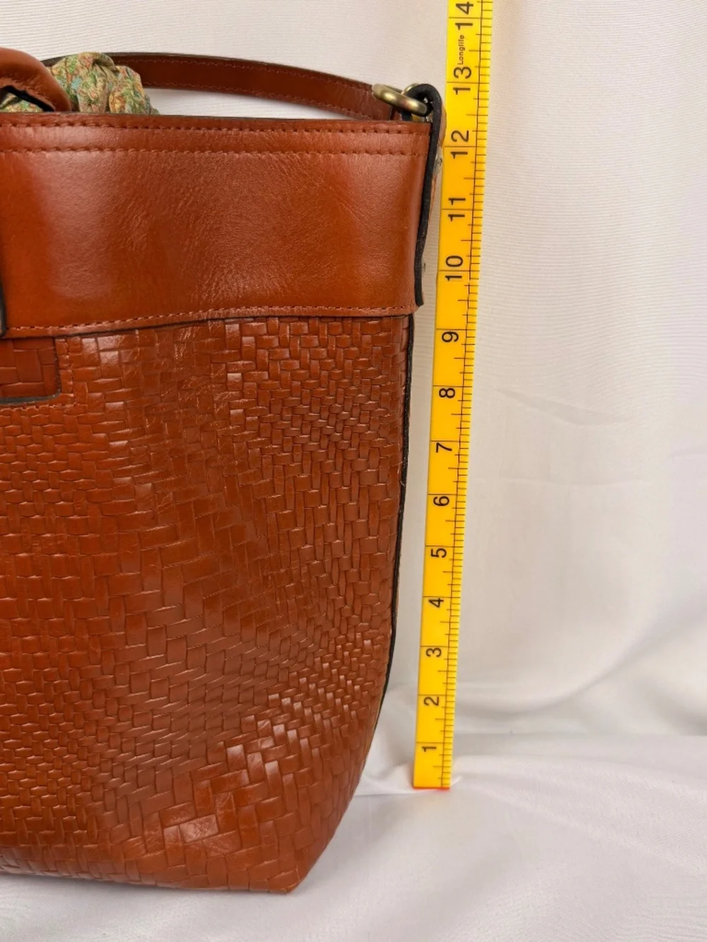 Patricia Nash Emilion Wavy Leather Woven Embossed Tote Purse Tan with Scarf New